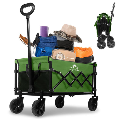 Collapsible Wagon 352LBS Capacity, Foldable Large Carts, Heavy Duty Outdoor Folding Cart with All-Terrain Wheels, Utility Garden Beach Wagon with Storage Bag Green