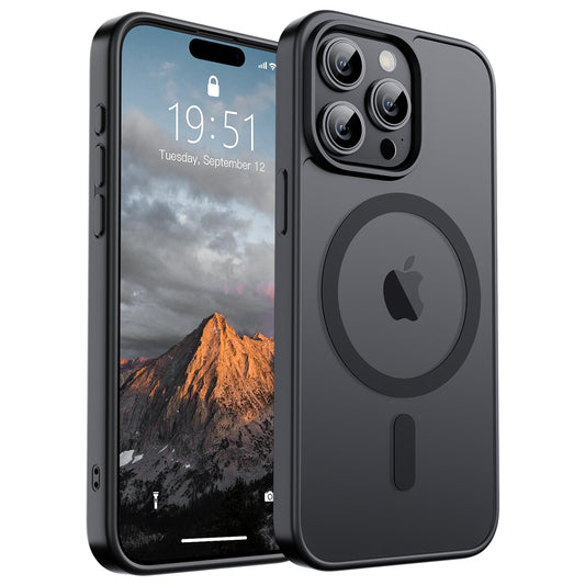 SUPFINE Magnetic for iPhone 15 Pro Max Case (Compatible with MagSafe) (Military Grade Drop Protection) Translucent Matte Shockproof Phone Cover, Black