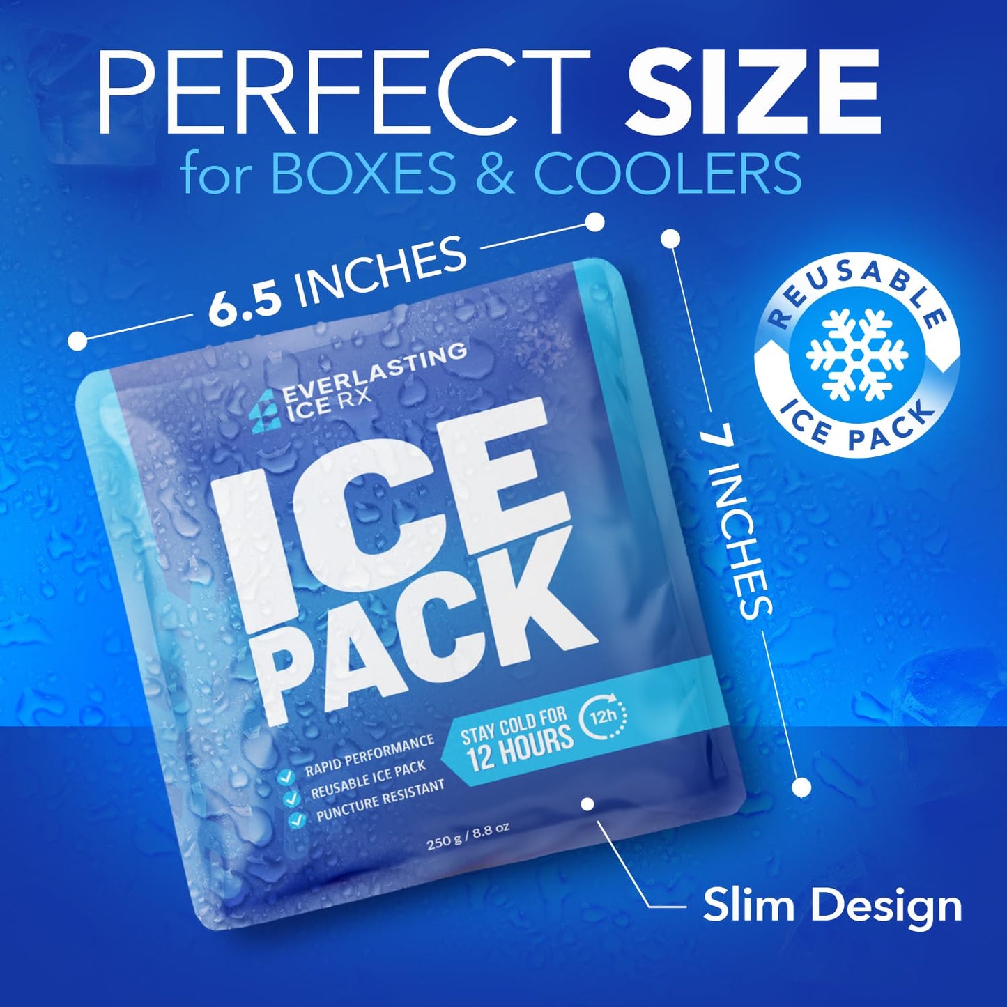 Rapid Performance Reusable Ice Packs for Lunch Boxes, Lunch Bags or Coolers | 4 Pack | Cold for Up to 12 Hours | Ice Packs for Cooler, Long Lasting for Camping, Outdoors & Beach