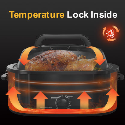 26QT Electric Roaster Oven, Electric Turkey Roaster with Viewing & Self-basting Lid, Stainless Steel Turkey Roaster Oven, Black