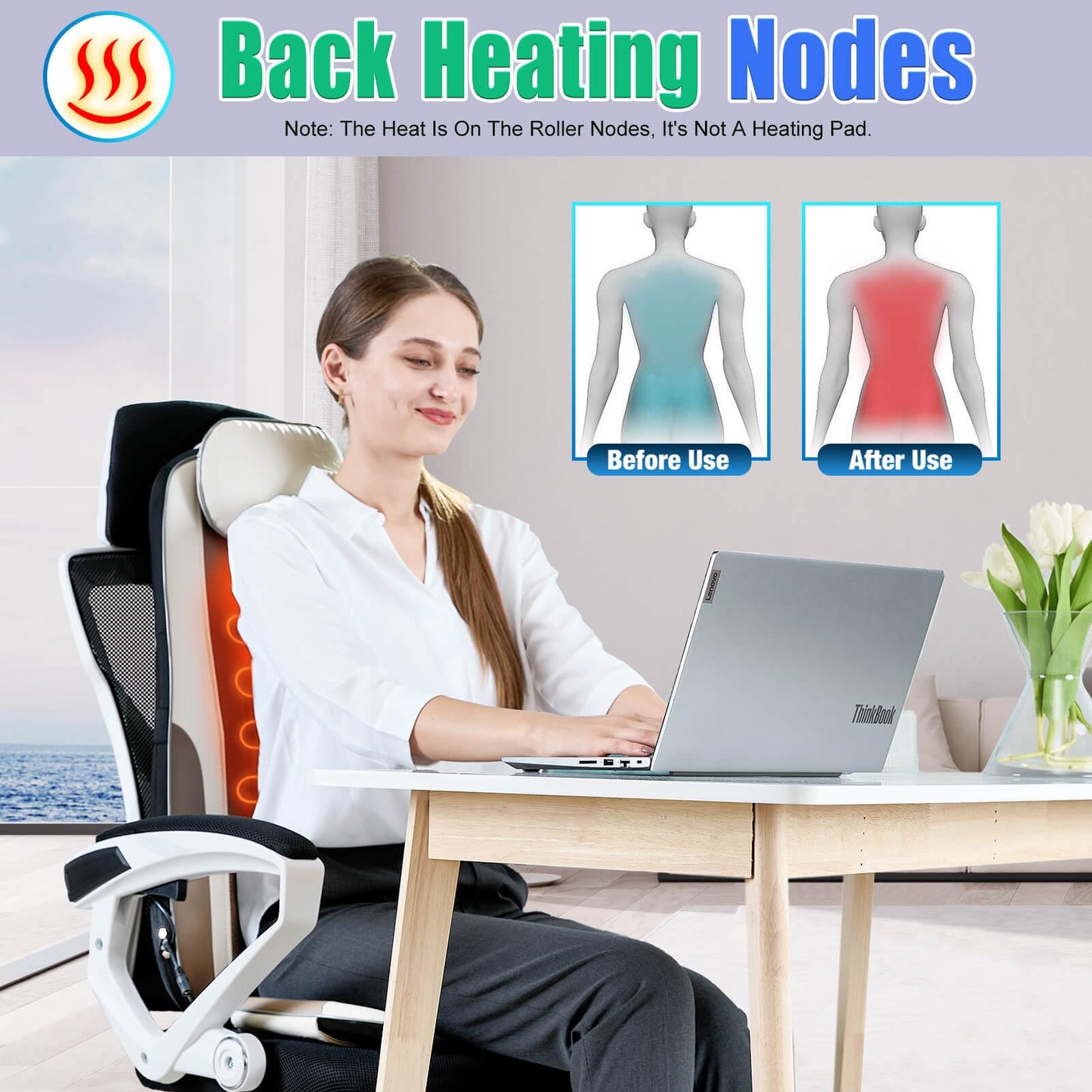 comrelax Shiatsu Back Massager with Heat, Massage Chair Pad Seat Cushion for Stress Relief, Deep Tissue Kneading & Roller, 2 Vibration Motors, Back Waist Hip Massager, PU Leather, with 2 Adapters