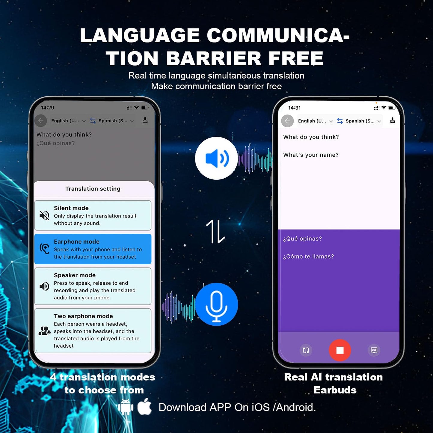 Ai Translation Earbuds Real Time,144 Language Translator Earbuds, Translating Earbuds, Bluetooth Headphones Translation Language Device for iPhone and Android Ear Bud Translator Travel Business