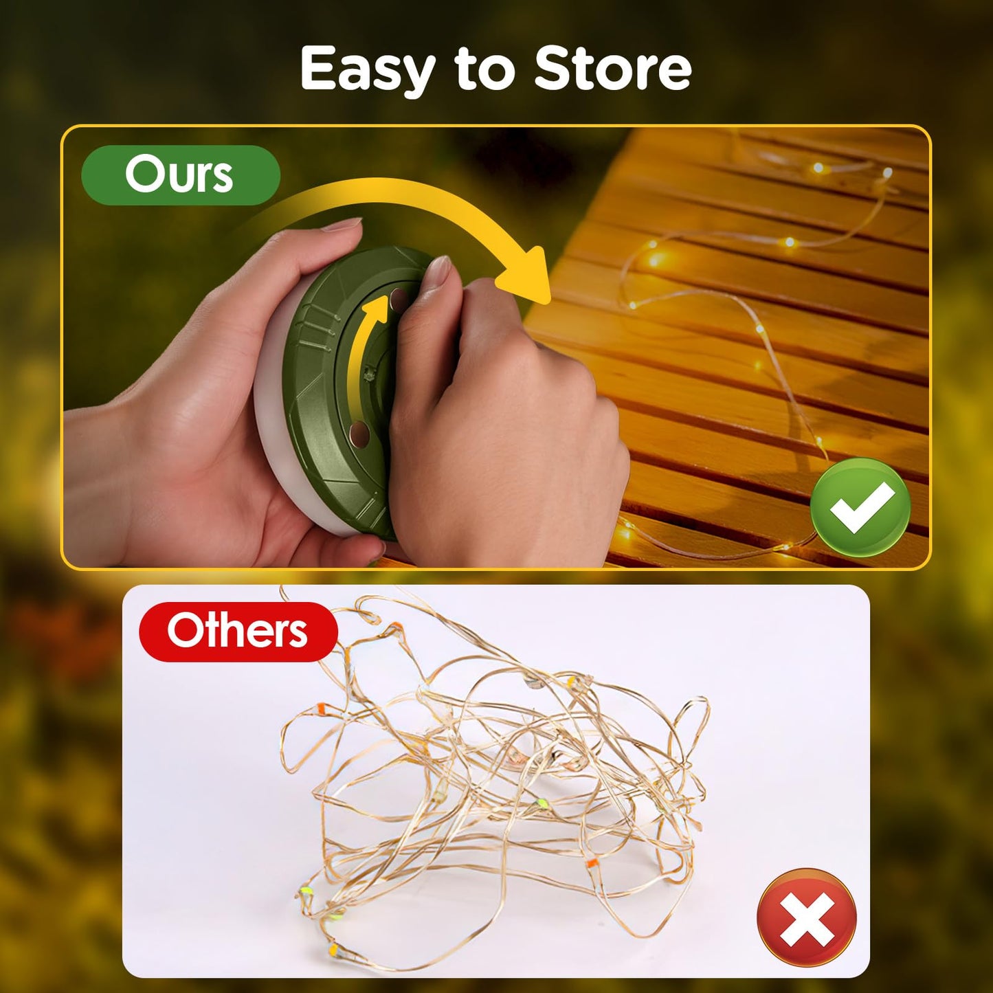 OGERY Camping String Lights, 4 in 1 Quick Storage 32.8FT Rechargeable Tent Lights String with 8 Lighting Modes, Hanging Waterproof Portable LED Lamp for Outdoor Patio Awning Garden Party Essentials