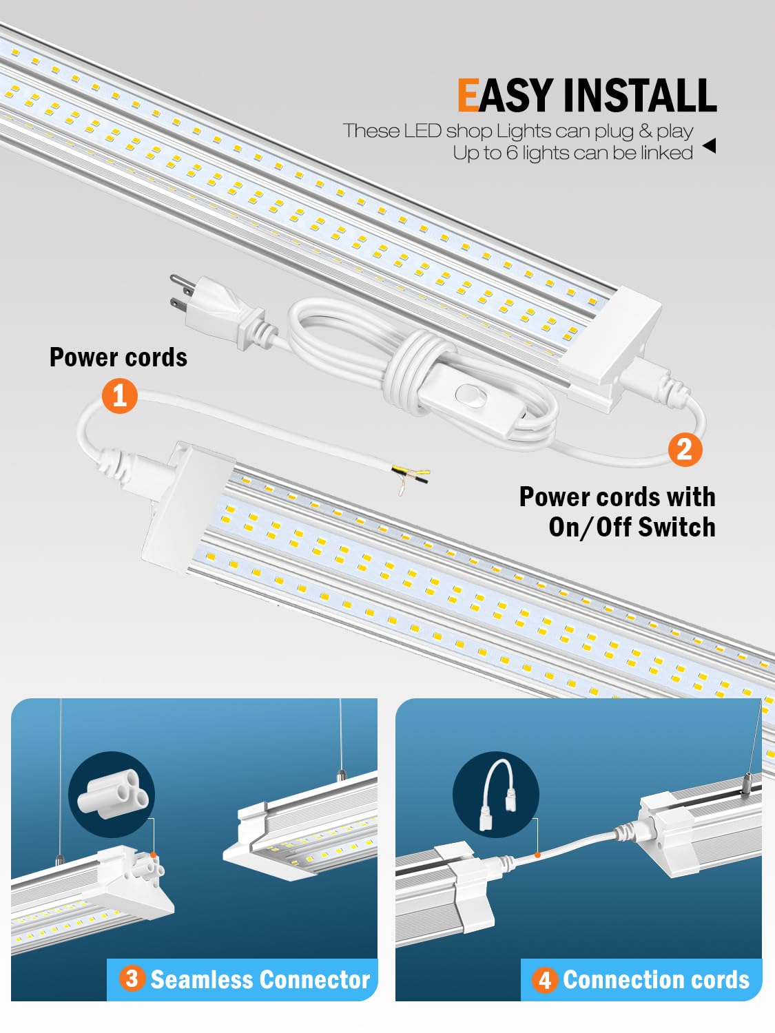 ELEKICO Upgrade Hanging | Surface Mount 4' Led Shop Lights for Workshop 4FT 10pack, Super Bright 10000LM 5000K 60W Linkable 4FT Led Shop Light for Workshop Garage Factory Warehouse Shop Workbench