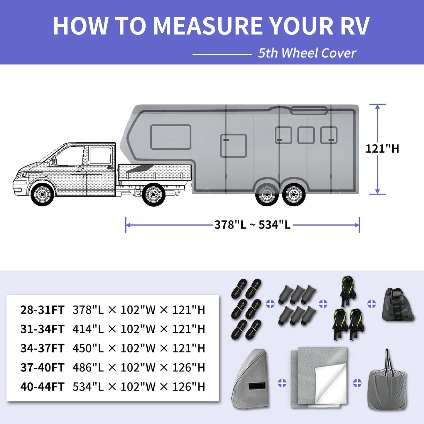 Umbrauto 5th Wheel RV Cover Upgraded 7 Layers Top Anti-UV Waterproof Breathable Camper Covers Fits 31' - 34' Travel Trailer Motorhome with 2Pcs Extra Straps & Gutter Covers