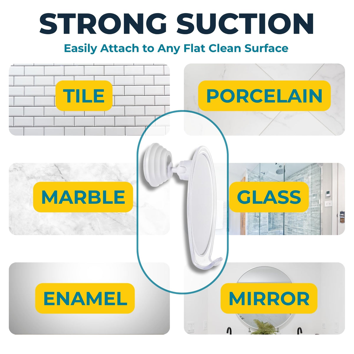 HONEYBULL Fogless Shower Mirror with Suction Mount & Swivel – Anti-Fog Acrylic Bathroom Mirror for Shaving – Built-in Razor Holder, Easy Install, Home Shower Accessory (White)