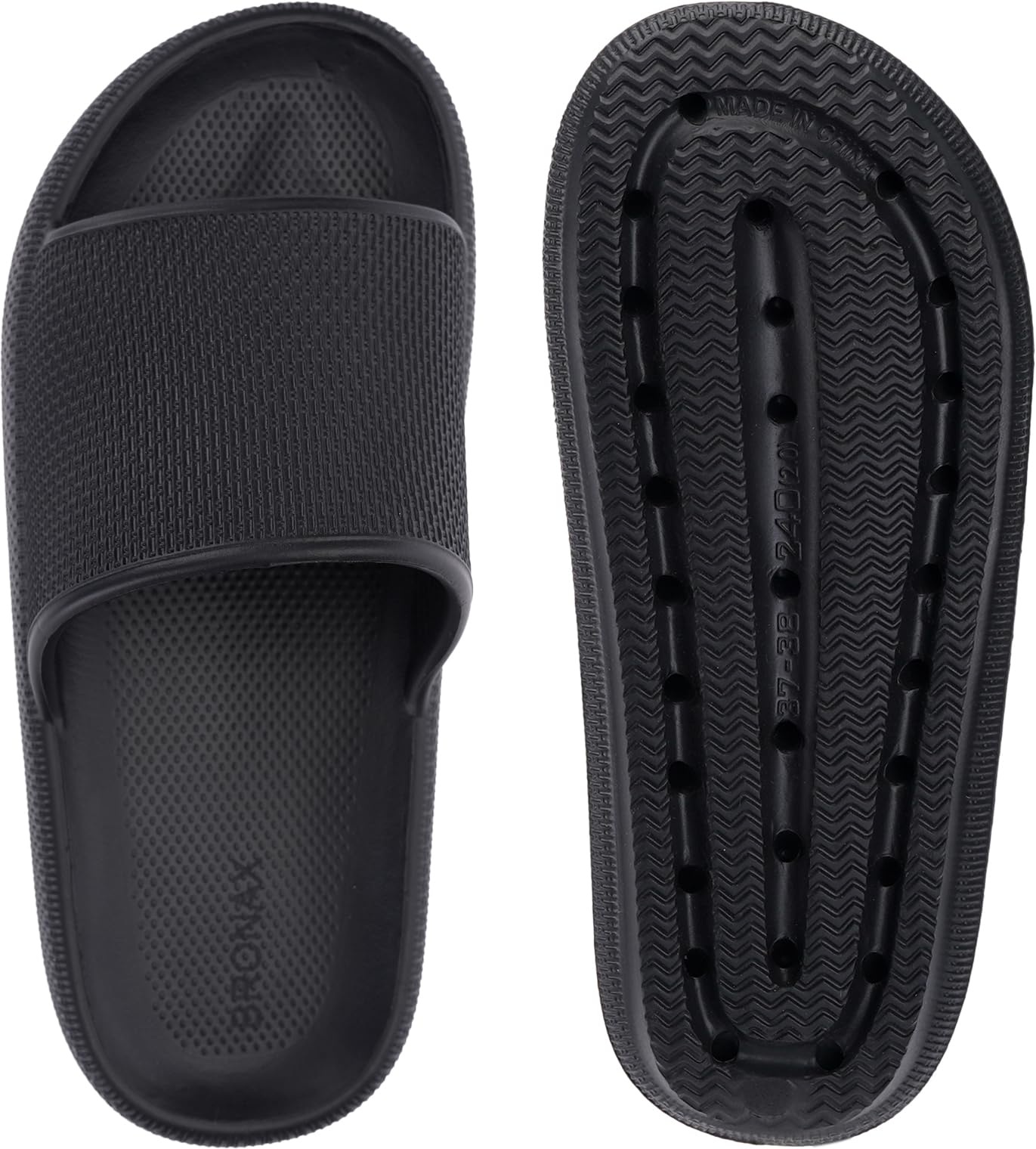 BRONAX Unisex House Slides for Women and Men Size 9 Indoor Pillow Slippers Sandals Sandles for Female Comfy Cushioning Thick Sole 40-41 Black