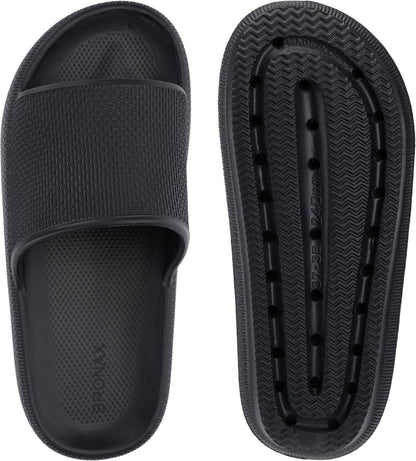 BRONAX Unisex House Slides for Women and Men Size 9 Indoor Pillow Slippers Sandals Sandles for Female Comfy Cushioning Thick Sole 40-41 Black