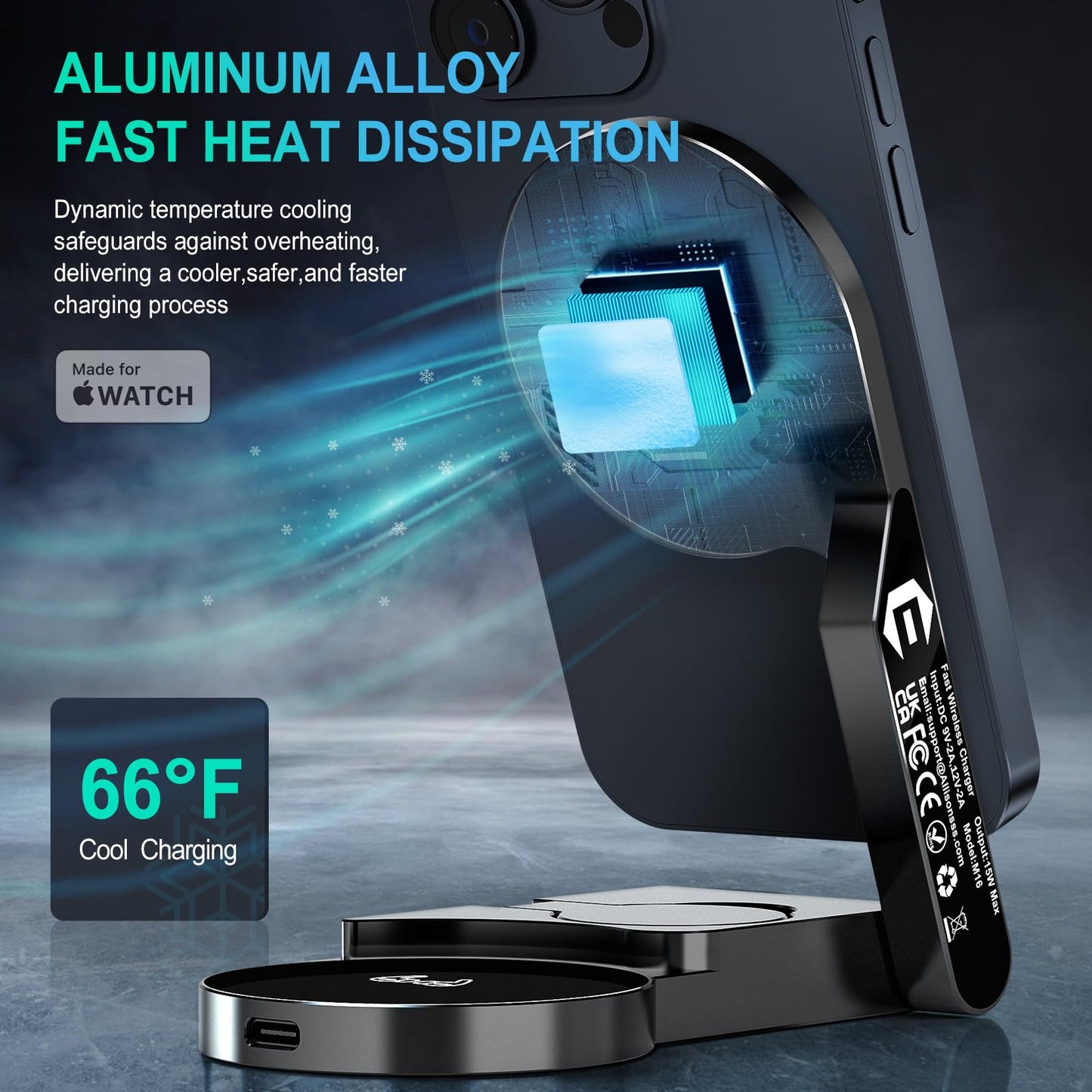 UltraQ M16 3 in 1 Charging Station Aluminum Alloy Foldable MagSafe Compatible Charger for iPhone 16 15 14 13 12 Series Wireless Charging Station (Metal Gray)