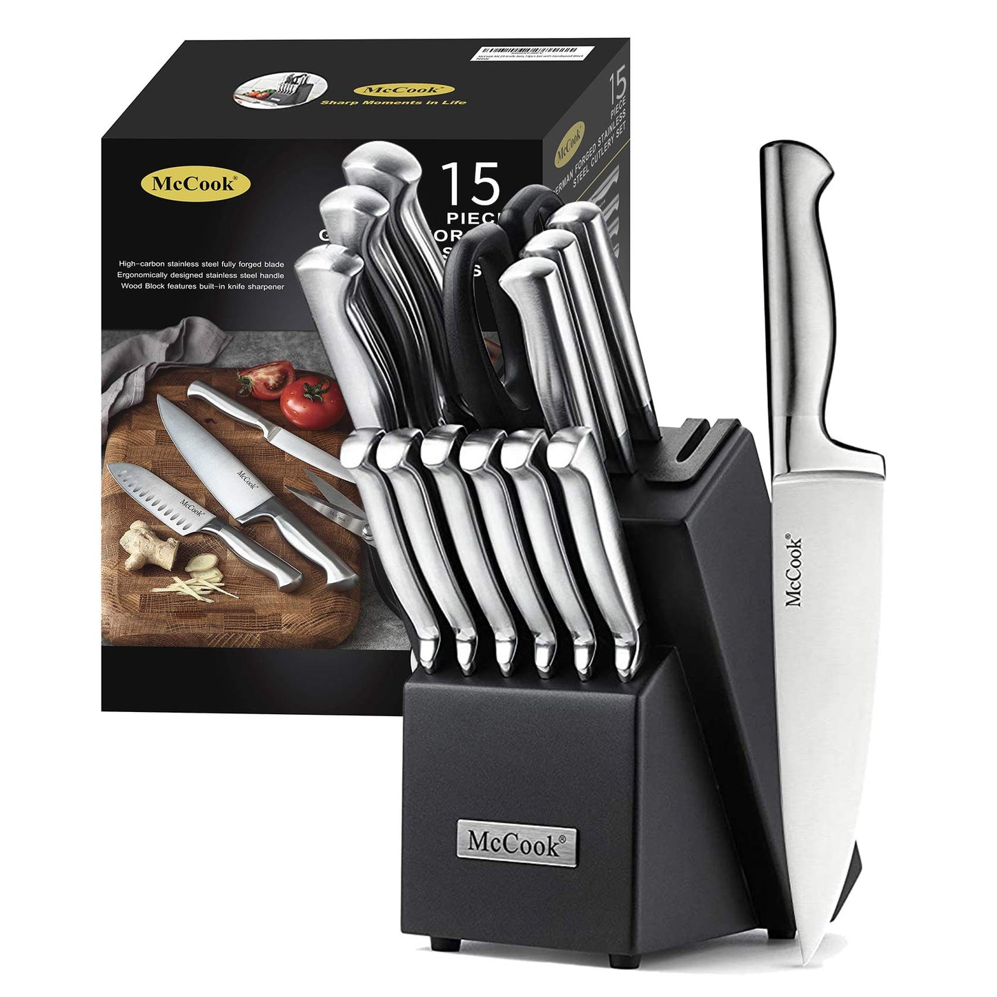 McCook® Knife Sets, German Stainless Steel Knife Block Sets with Built-in Sharpener