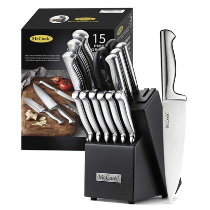 McCook® Knife Sets, German Stainless Steel Knife Block Sets with Built-in Sharpener