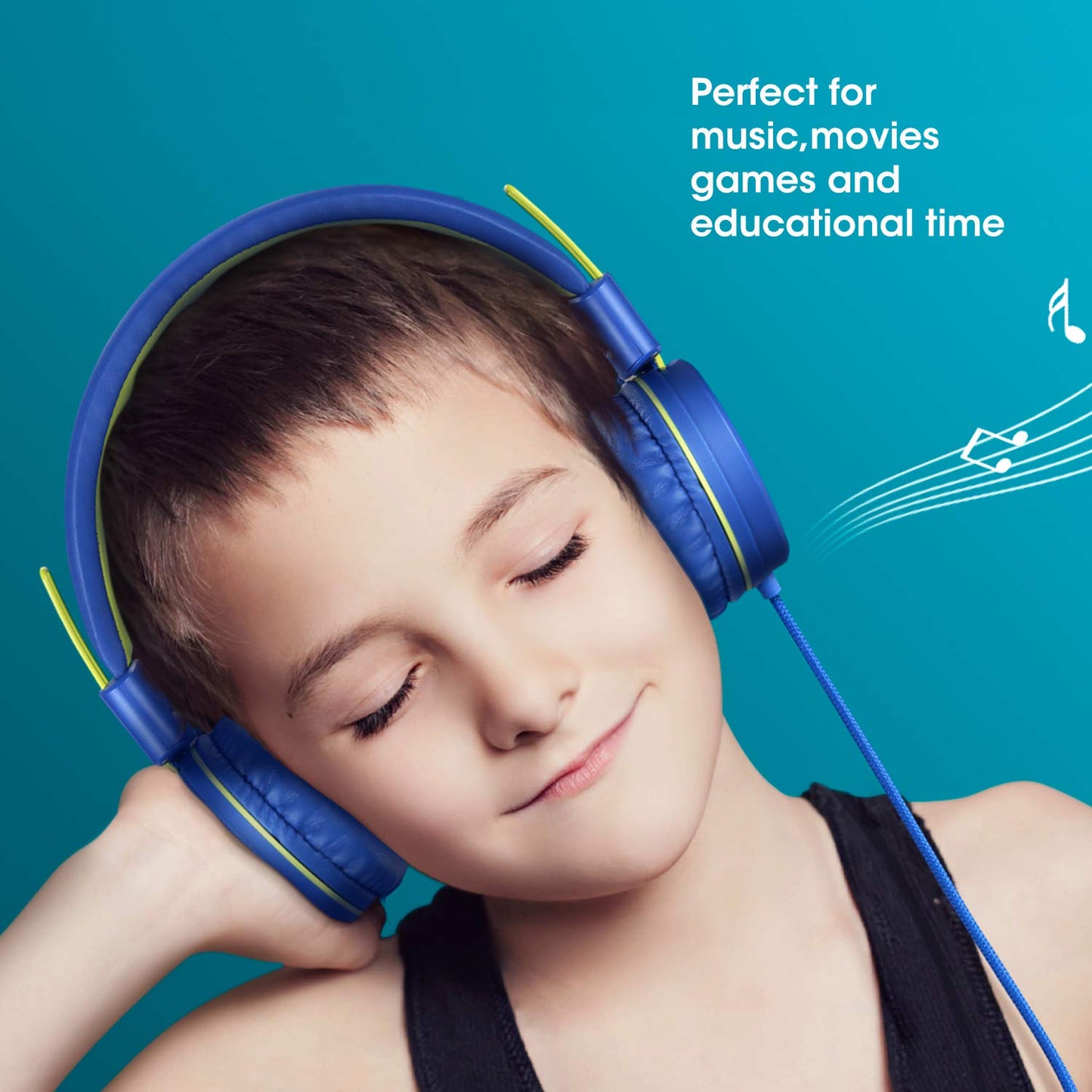 noot products Kids Headphones with Microphone K12 Stereo 5ft Long Cord with 85dB/94dB Volume Limit Wired On-Ear Headset for iPad/Amazon Kindle,Fire/Toddler/Boys/Girls/School(Blue/Lime)