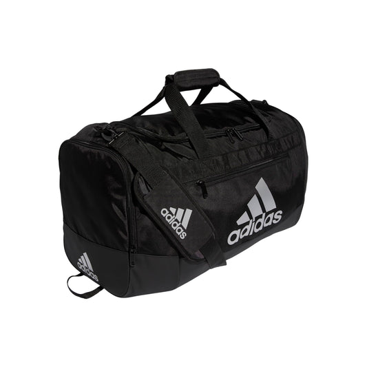 adidas Unisex Adult Defender 4.0 Duffel, Durable Athletic Sports Gym Travel Bag for Men and Women, Black/Silver Metallic, Medium (66L)