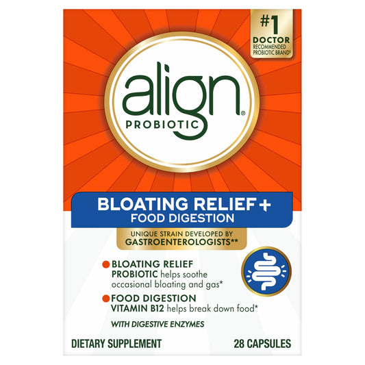 Align Probiotic Bloating Relief + Food Digestion, Probiotics for Women and Men, Promotes Digestive Health and Helps Support the Metabolism of Food*, 28 Capsules (Packaging May Vary)