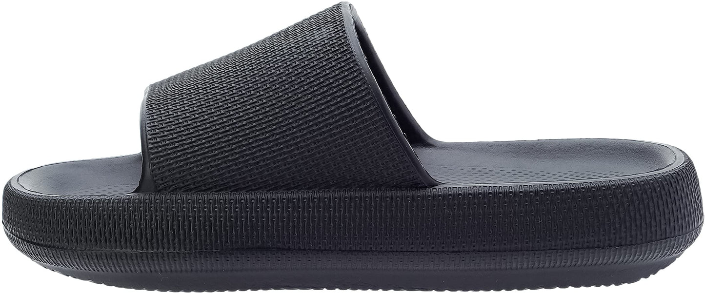 BRONAX Slides for Women Pillow Slippers Open Toe House Shoes Sandals for Ladies Indoor Comfy Soft Cushioned Thick Sole 37-38 Black