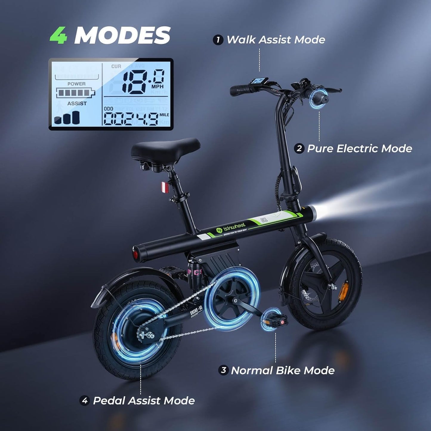 isinwheel U1 Electric Bike for Adults 500W Motor, 20 mph Folding Ebike