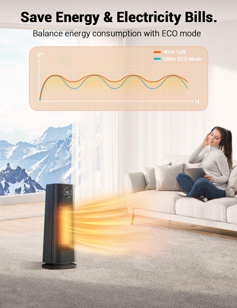 Wind Talk Space Heater for Indoor Use, 1500W Fast Electric Portable Ceramic Heaters with Thermostat, 4 Modes, 24H Timer, 70°Oscillating Room Heater with Remote for Office Bedroom Use, 2023 Upgraded