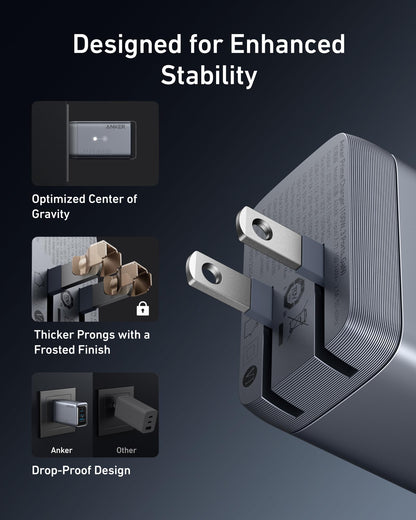 Anker Prime Charger, 100W 3-Port GaN USB C Charger Block, Foldable and Compact for MacBook, iPad, iPhone Series, Galaxy S24/S23, and More