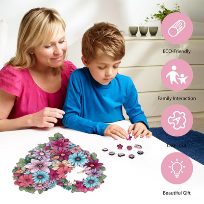 Ruikiyart Valentines Puzzle, Flower Puzzle for Adults 500 Pieces, Heart Flower Wood Jigsaw Puzzles, Wooden Puzzles for Adults Great Valentines Gift for Family Games Adult Home Decoration (17.3"*16.4")