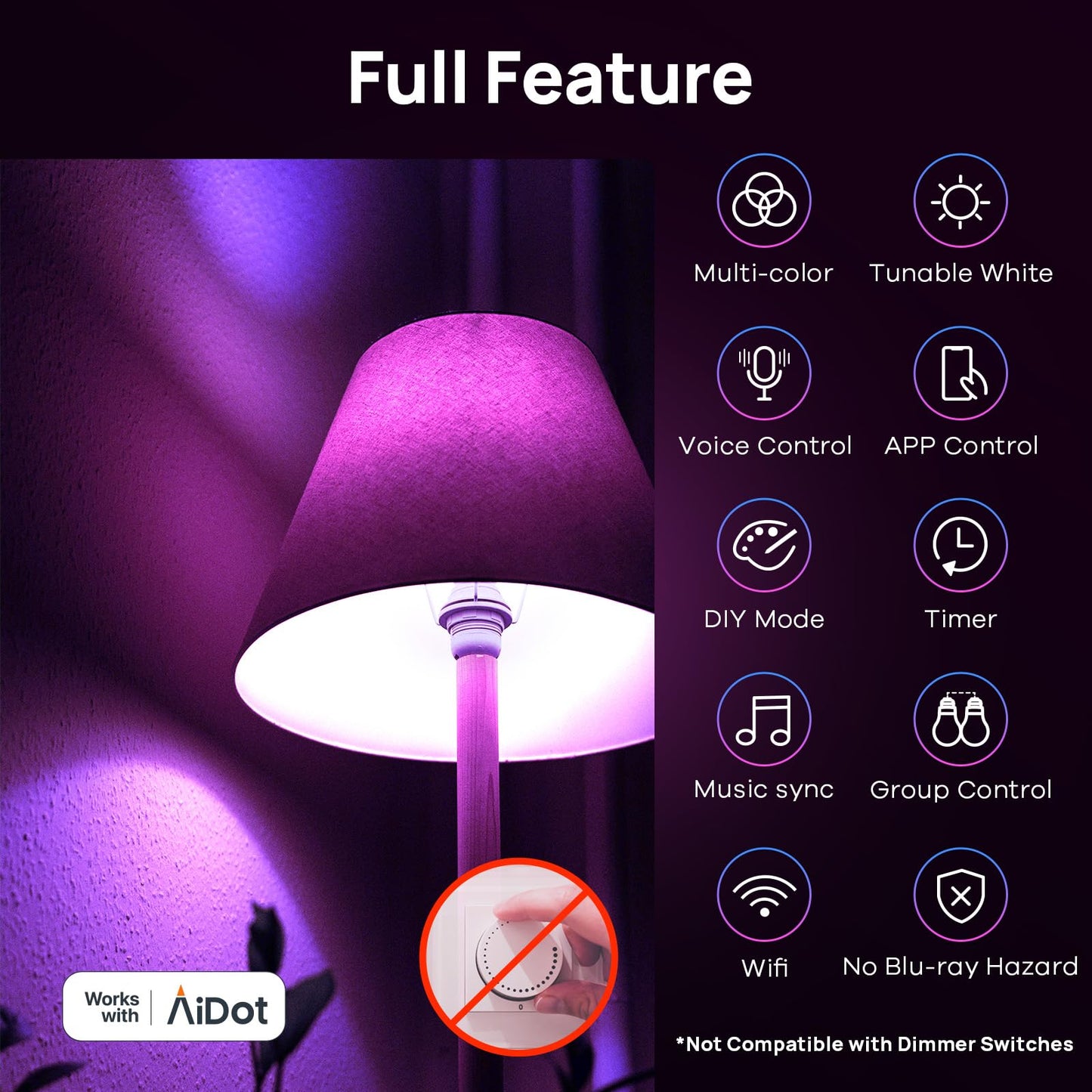 Linkind Matter Smart Light Bulb, WiFi Smart Bulbs, Work with Apple Home, Siri, Alexa, Google Home, SmartThings, RGTBW Color Changing Light Bulbs Mood Light, Music Sync, A19 E26 60W, 2.4Ghz WiFi 6 Pack
