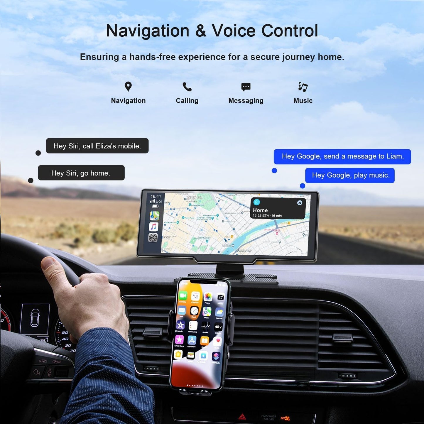 Wireless Apple Carplay Screen,Android Auto,with 4K Dash Cam,1080P Rear Camera,9.26'' Portable Car Stereo Touchscreen,Voice Control,GPS Navigation,Mirror Link,Car Audio Receivers with Bluetooth,AUX,FM