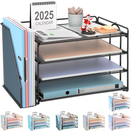 gianotter 4-Tier Paper Organizer with Magazine Holder, Desk Organizers and Accessories, Desk Accessories & Workspace Organizers, File Organizer for Office Supplies Storag (Black)