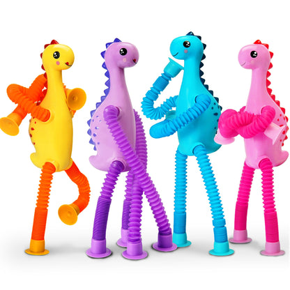 Valentines Day Gift for Toddlers Kids 4Pcs Dinosaur Airplane Travel Toys for Kid Boys Girls Sensory Suction Cup Tube ADHD Autism Road Trip Car Activities Essential Stocking Stuffers Gifts