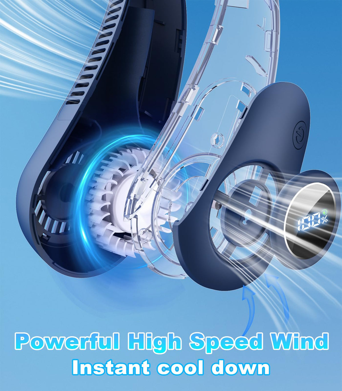 Portable Neck Fan With LED Display, Hands-free 5 Speeds Cooling, Neck Support, Lightweight, Battery Operated, Personal Bladeless Fan Rechargeable, Gift for Women Men, Hot Flashes, Travel, Camping