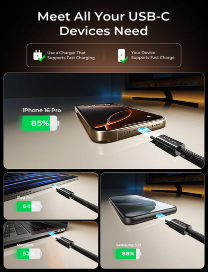 LISEN USB C Cable, 5-Pack [3.3/3.3/6.6/6.6/10FT] USBC to USBC Cable for iPhone 16e 15 Pro Max Charger Cord, 60W C to C Cable Fast Charging for Samsung Z Flip 7/S25/S24, Switch 2, iPad, MacBook Air 17
