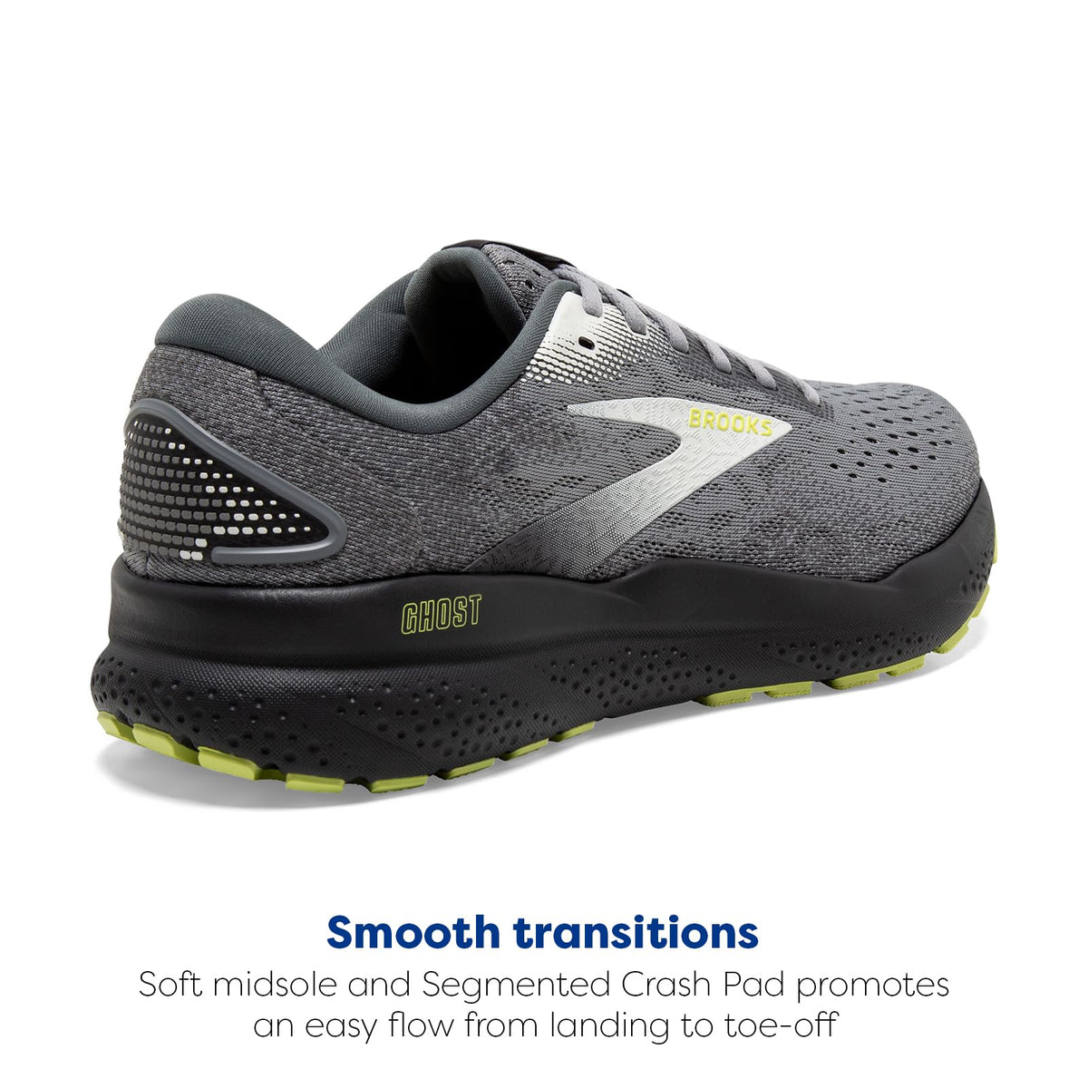Brooks Men’s Ghost 16 Neutral Running Shoe - Primer/Grey/Lime - 9 Medium