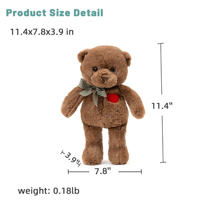 Adorlynetty 11.4” Small Teddy Bear with Heart Cute Brown Teddy Bear Stuffed Animals Soft Stuffed Bear Plush Bear Plushie Toys Gifts for Girlfriend Boyfriend Kid