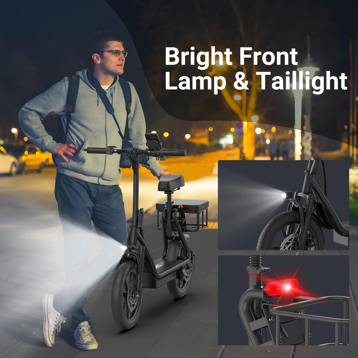 NAVIC T1PRO Electric Scooter,Electric Scooter with Seat,Max 49 Miles Ranges,Top Speed 22 mph,750W Peak Motor for Pets,Cargo with Back Basket