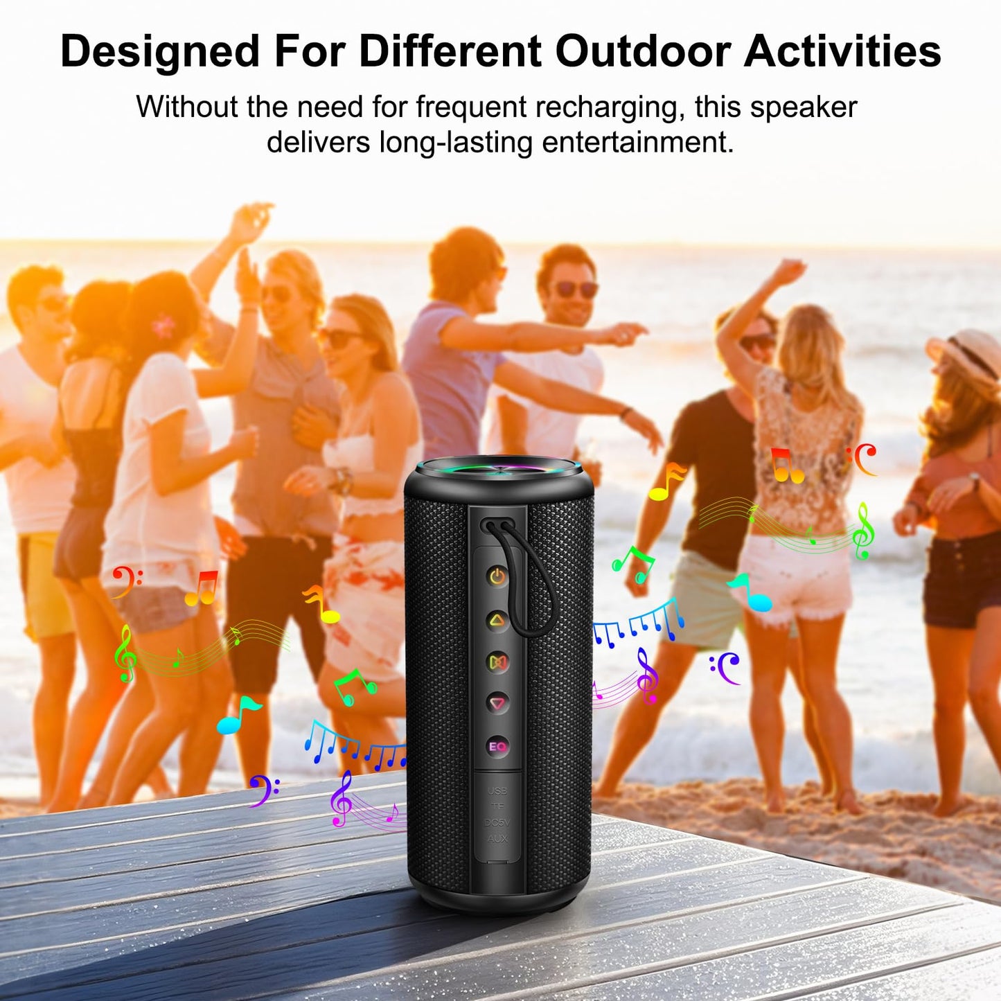 Portable Bluetooth Speaker, Bluetooth 5.4 Wireless Speaker with 20W HD Loud Stereo Sound, 15H Playtime, IP7 Waterproof, LED Lights, TWS Pairing, Built-in Mic, for Outdoor, Home, Party, Beach, Gift