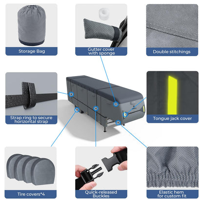 RVMasking 5th Wheel RV Cover, 37'1"-40' Heavy Duty 7 Layers Top Fifth Wheel Cover with 4 Tire Covers, Windproof Rip-Stop Anti-UV Trailer Cover, Dark Gray