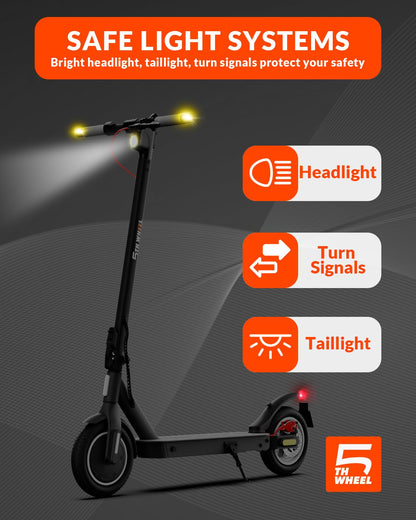 5TH WHEEL V30PRO Electric Scooter, 10" Solid Tires, 350W Motor & 18 MPH, 19.9 Miles Range E-Scooter with E-Lock, Dual Brakes and Suspension, Foldable Adults Commuter Scooter with Turn Signals and APP