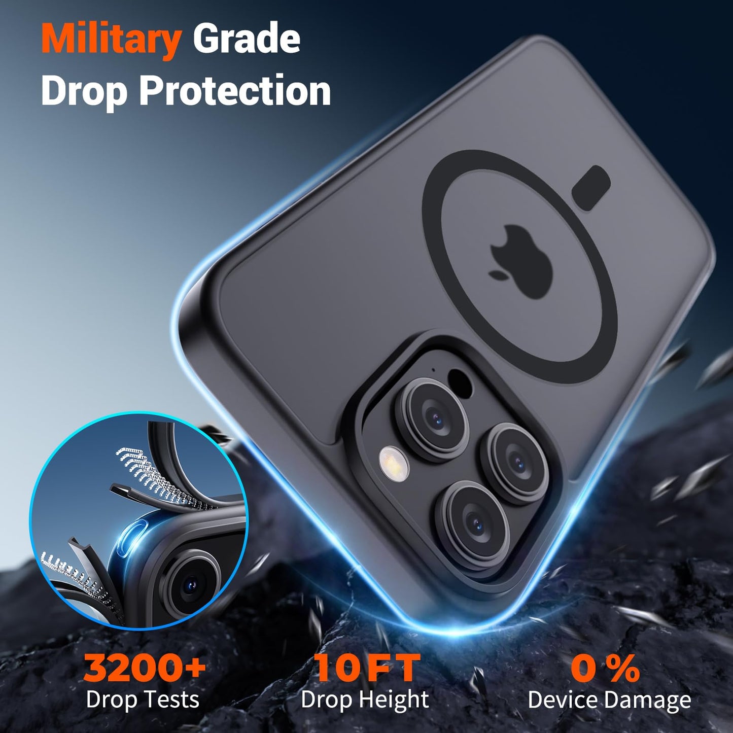 SUPFINE Magnetic for iPhone 15 Pro Max Case (Compatible with MagSafe) (Military Grade Drop Protection) Translucent Matte Shockproof Phone Cover, Black