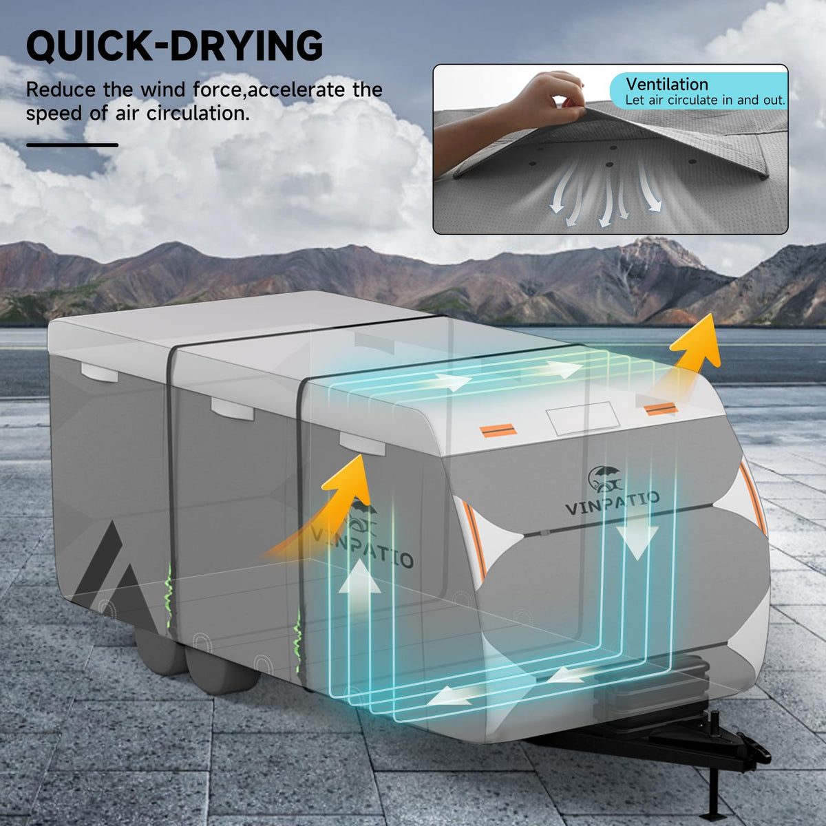 VINPATIO Travel Trailer RV Cover: 7 Layers Heavy Duty RV & Trailer Cover, Toy Hauler Cover Fits 18'-20' RV Camper Cover with 4 Tire Covers, Extra Windproof Straps, Tongue Jack Cover, Gutter Covers
