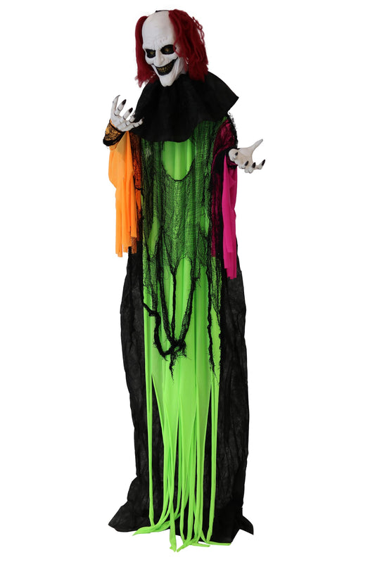 Haunted Hill Farm Life-Size Scary Talking Clown Halloween Animatronic with Motion and Touch Activated Lights and Sounds, Battery Operated Indoor or Covered Outdoor Creepy Halloween Decorations