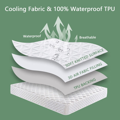 Premium 100% Waterproof Mattress Protector Queen Size, Breathable Bed Cover 3D Air Fabric Cooling Mattress Pad Cover Smooth Soft Noiseless Washable, 8''-21'' Deep Pocket