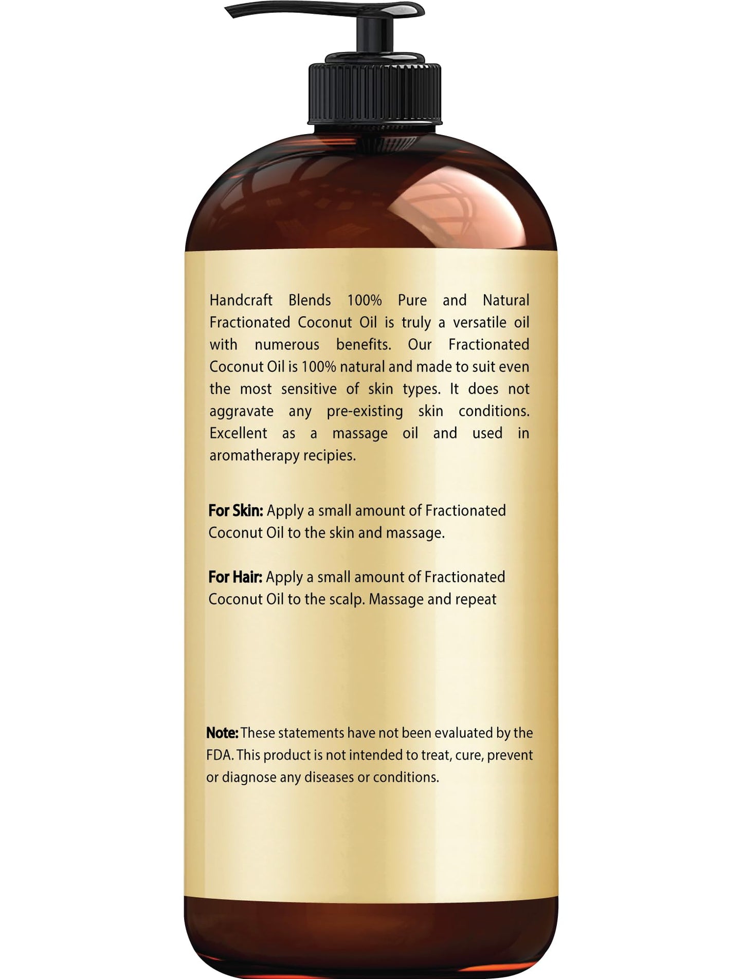 Handcraft Blends Fractionated Coconut Oil - 16 Fl Oz - 100% Pure and Natural - Premium Grade Carrier Oil for Skin, Hair and Body - Massage - Hair Tonic