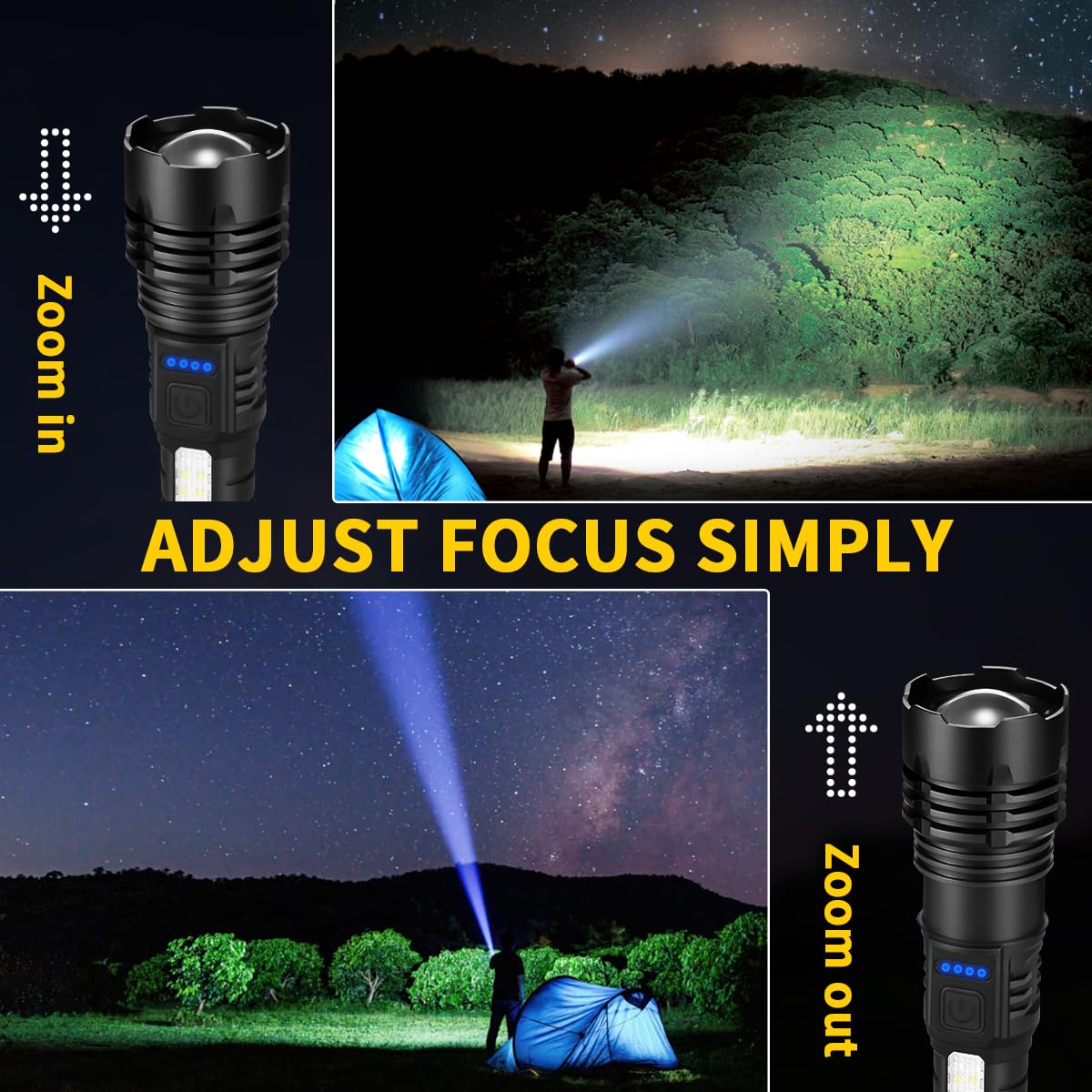 Rechargeable Flashlights High Lumens, 7Mode Super Bright Flashlight Camping, Adjustable Tactical Flash Light High Powered, LED Flashlights for Home Emergency, Christmas Gifts Stocking Stuffers for Men
