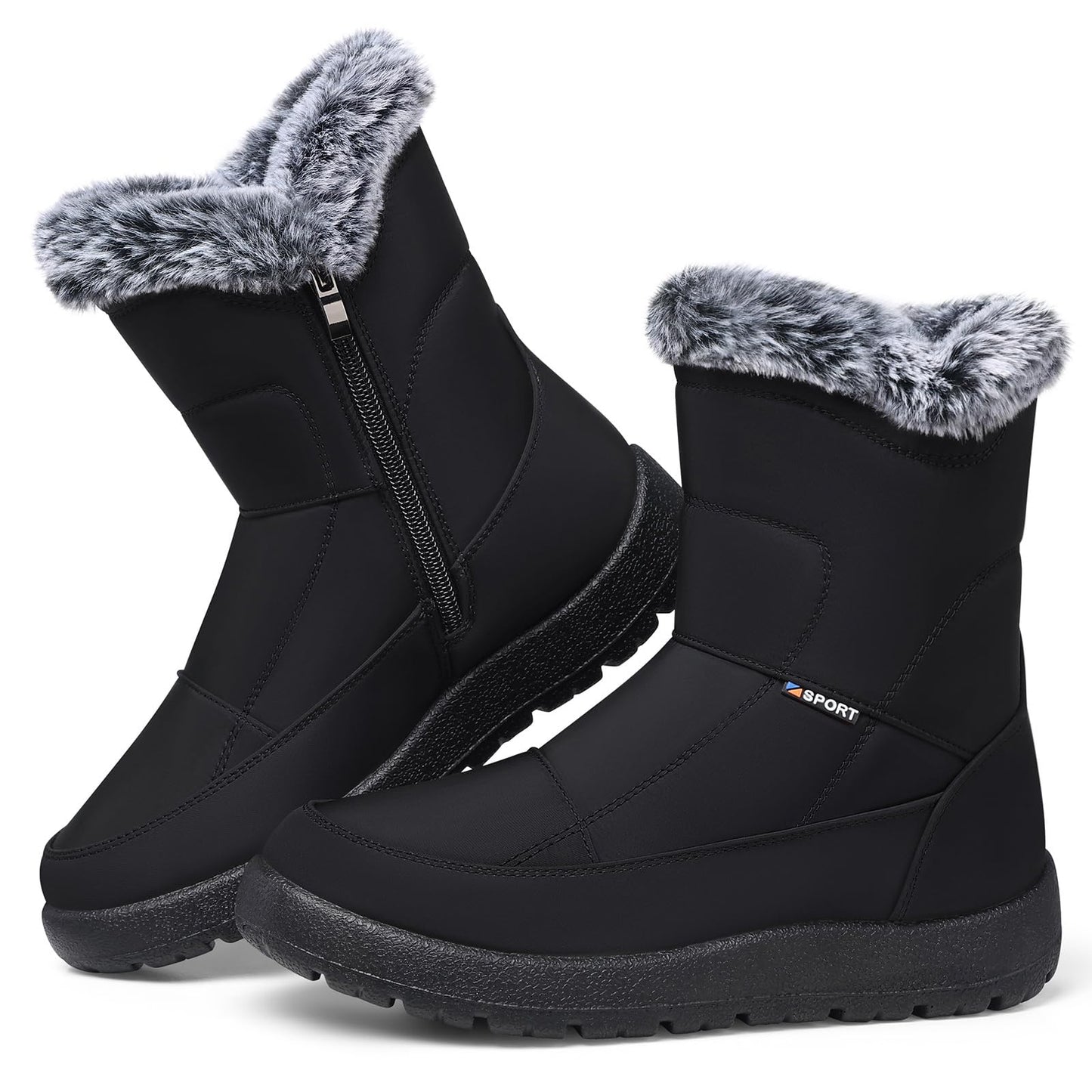SHIBEVER Women's Snow Boots Winter: Waterproof Fur Lined Anti-Slip Ankle Booties Outdoor Comfortable Furry Women Snow Boot Black Size 7