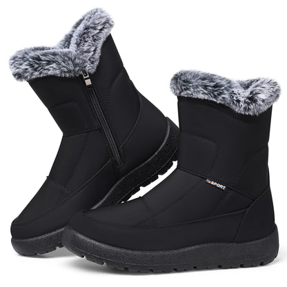 SHIBEVER Women's Snow Boots Winter: Waterproof Fur Lined Anti-Slip Ankle Booties Outdoor Comfortable Furry Women Snow Boot Black Size 7