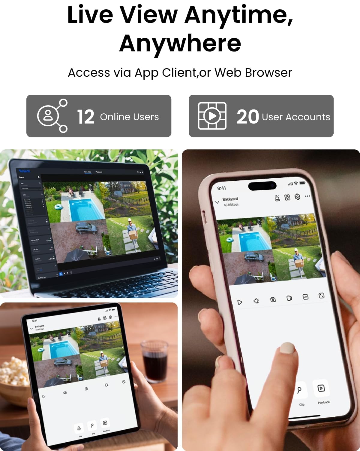 REOLINK 4K Security Camera System, RLK16-800B8 8pcs H.265 PoE Wired with Person Vehicle Detection, 8MP/4K 16CH NVR with 4TB HDD for 24-7 Recording