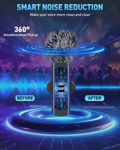 QUZAZBU USB C Wireless Lavalier Microphone for iPhone 15 16, Mini LED Display Microphone for Android with Noise Reduction, Lapel Magnetic Clip-on Mic for Recording Content Creator Vlog Tiktok YouTube