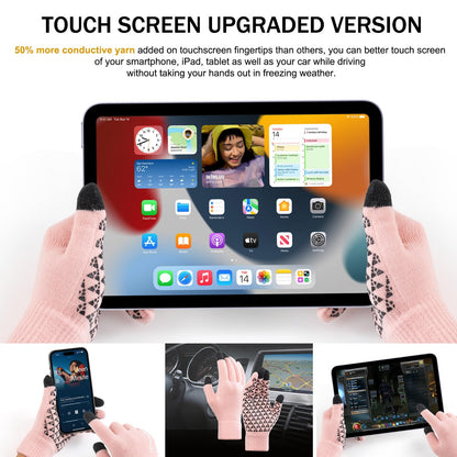 TRENDOUX Winter Gloves for Men Women - Upgraded Touch Screen Cold Weather Thermal Warm Knit Glove for Running Driving Hiking (Pink M)