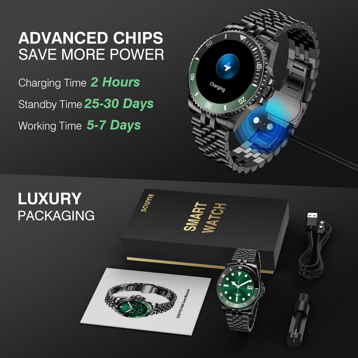 2025 DA GPT Smart Watch for Men with Bluetooth Call, Heart Rate, Blood Pressure, SpO2, Sleep Monitor, 107 Sports Modes, Waterproof Round Watch, 1.19-inch AMOLED Display, Compatible Android and iOS