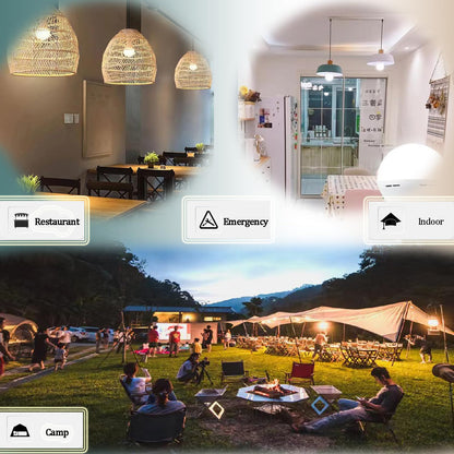 6Pack White Rechargeable Emergency 15W LED Light Bulb,Stay Lights Up When Power Failure,100W Equivalent,1500lm,White Light 6000K,E26/27 Base,2200mAh Lithium Battery