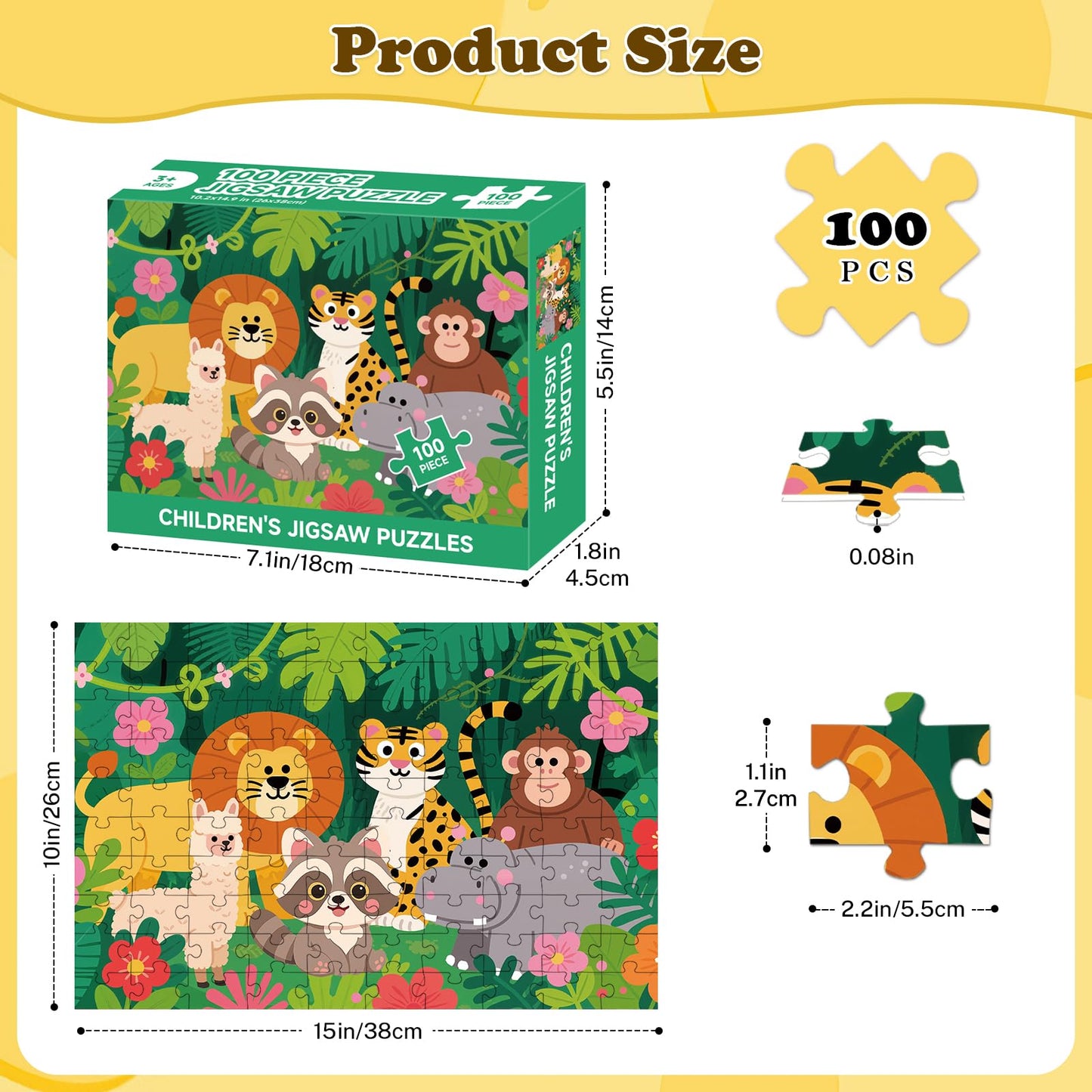 4-Pack 100 Piece Puzzles for Kids Ages 4-6 6-8 8-10, Cute Dogs Dinosaurs Dolphins Wildlife Kids Puzzles Ages 3-5 4-6 5-8, 100 Large Piece Jigsaw Puzzles Educational Toys for Boys and Girls (15x10 in)