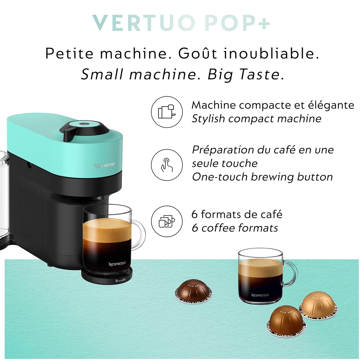 Nespresso Vertuo Pop+ Coffee and Espresso Maker by Breville, Aqua Mint